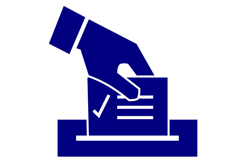 Drawing of a hand putting a vote in a ballot box